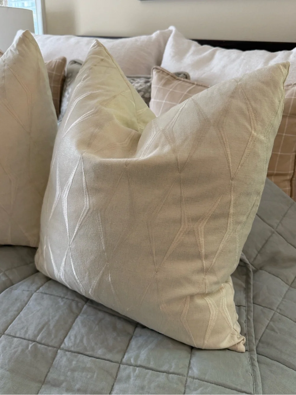 Custom designer Cream Decorative Throw Pillow Pair inserts included